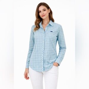 Vineyard Vines Shirt Women’s Blue and Green Checked Button Up 6